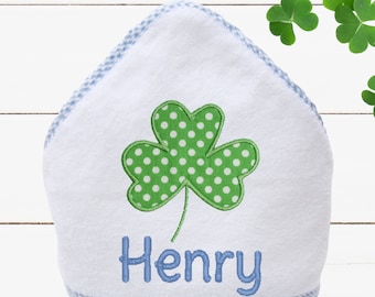 Shamrock Baby Bath Towel - St Patricks Day Baby Boy - Irish Baby Gift - Shamrock Baby Gift - Personalized Hooded Baby Towel - Monogrammed