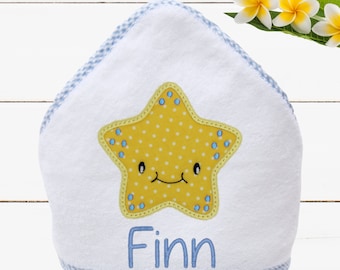 Personalized Baby Boy Beach Towel, Monogrammed Hooded Baby Towel, Baby Boy Gift, Starfish Baby Towel