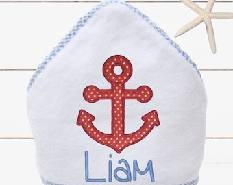 Nautical Baby Hooded Towel, Personalized Toddler Beach Towel, Baby Anchor Theme, Baby Bath Towel, Nautical Baby Gift