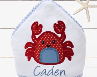 Baby Beach Towel - Personalized Baby Towel - Monogrammed Hooded Baby Towel - Toddler Beach Towel - Monogrammed Baby Gift - Crab Baby Gift