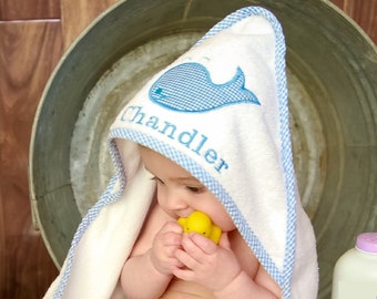 Baby Shower Gift - Personalized Hooded Towel - Monogrammed Hooded Baby Towel - Baby Boy Gift - New Baby Gift - Whale Baby Beach Towel