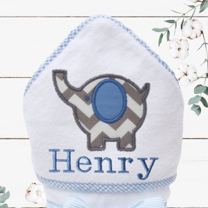 Personalized Baby Towel Baby Shower Gift Baby Boy Gift Monogrammed Hooded Baby Towel Elephant Baby Shower Elephant Bath Towel image 1