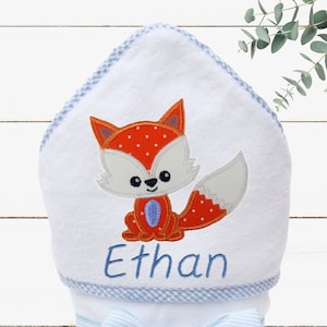 Personalized Baby Towel Fox Baby Boy Gift Baby Bath Towel Fox Baby Shower Gift Toddler Bath Towel New Baby Gift image 1