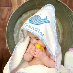 Baby Shower Gift Personalized Hooded Towel Monogrammed Hooded Baby Towel Baby Boy Gift New Baby Gift Whale Baby Beach Towel image 1