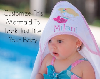 Personalized Hooded Towel, Kids Pool Towel, Mermaid Towel Toddler, Custom Beach Towel, Monogrammed Baby, Bath Towel Name, Mermaid Gifts Girl