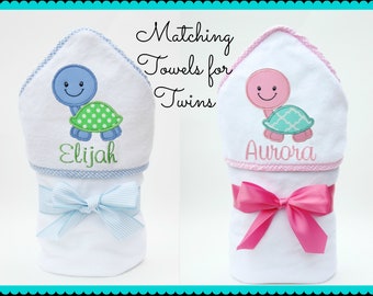 Hooded Towels for Twins Gift - Personalized Twins Gifts -  Twins Bath Towels - Girl Boy Twins Gift - Personalized Gift for Twins