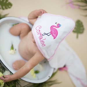 Flamingo Baby Beach Towel, Bath Towel with Name, Monogrammed Baby Girl Gift, Personalized Hooded Baby Towel, Baby Shower Gift