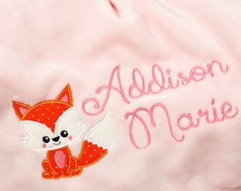 Fox Baby Girl Blanket - Personalized Baby Blanket - Fox Baby Gift - Fox Baby Shower -  Monogrammed Baby Gift - Minky Blanket