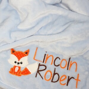 Woodland Baby Blanket Personalized, Fox Blanket Boy, Baby Blanket with Name, Embroidered Minky Baby Blanket, Baby Shower Gift Boy Blanket image 2