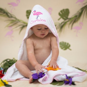 Personalized Hooded Towel for Baby Girl, Monogrammed Gift for Baby, Shower Gift Girl, Flamingo Baby Girl Beach Towel, Baby Towel Personalize image 5