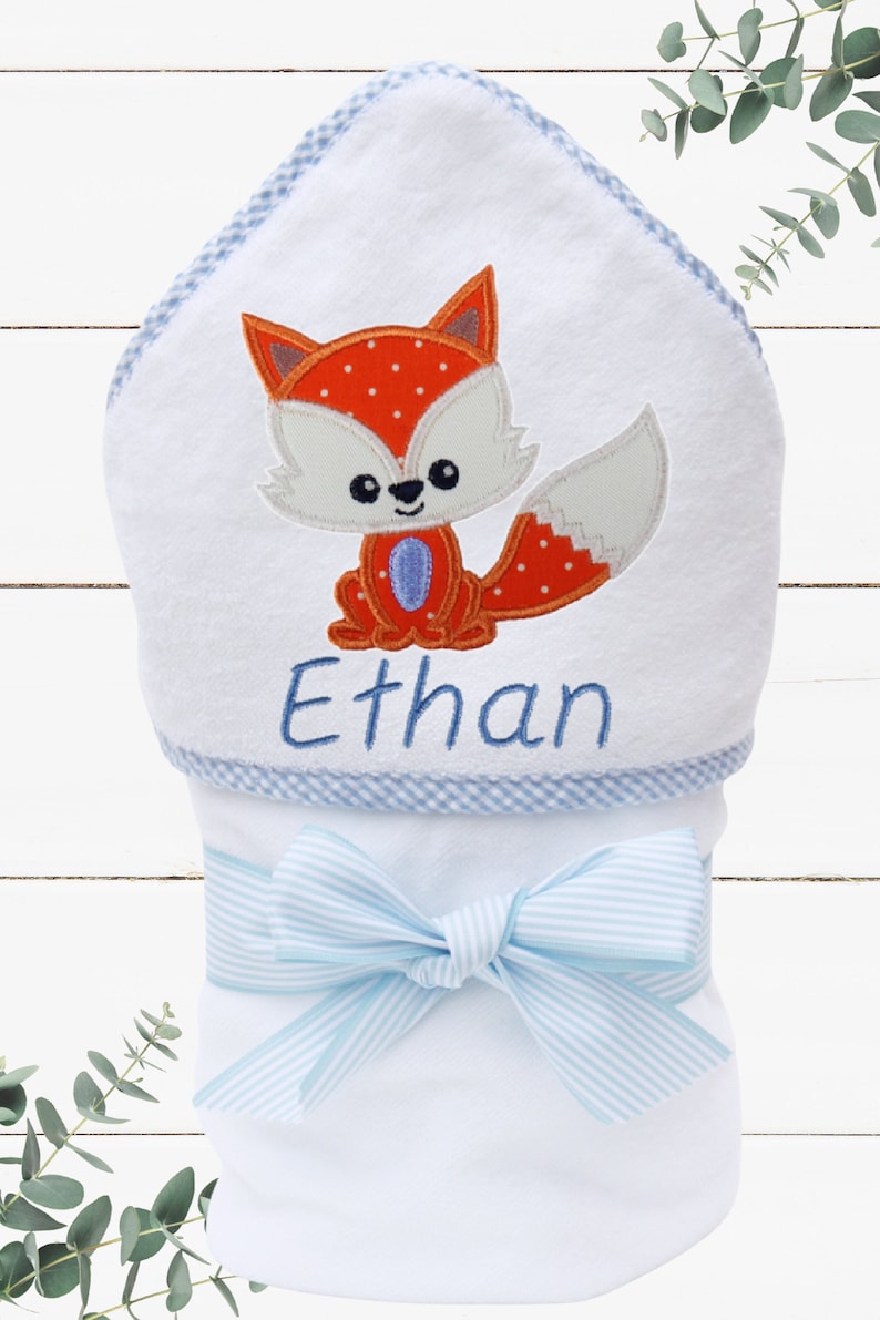 Personalized Baby Towel Fox Baby Boy Gift Baby Bath Towel Fox Baby Shower Gift Toddler Bath Towel New Baby Gift image 1