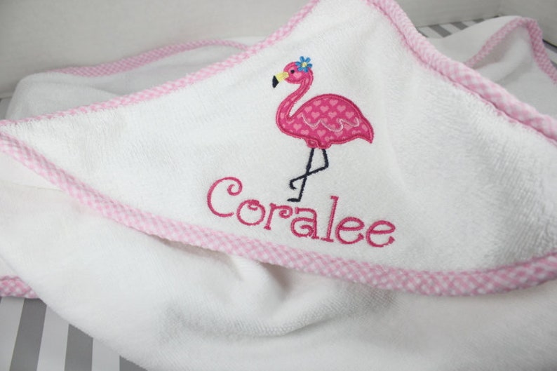 Personalized Hooded Towel for Baby Girl, Monogrammed Gift for Baby, Shower Gift Girl, Flamingo Baby Girl Beach Towel, Baby Towel Personalize image 6