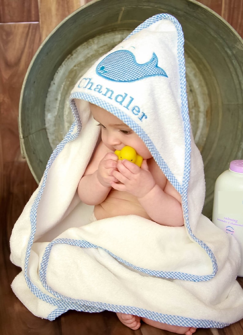 Baby Shower Gift Personalized Hooded Towel Monogrammed Hooded Baby Towel Baby Boy Gift New Baby Gift Whale Baby Beach Towel image 1