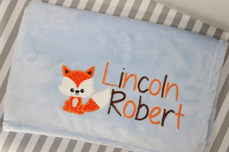 Woodland Baby Blanket Personalized, Fox Blanket Boy, Baby Blanket with Name, Embroidered Minky Baby Blanket, Baby Shower Gift Boy Blanket image 5