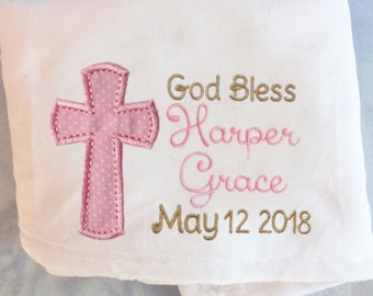 Baby Girl Baptism Blanket - Monogrammed Christening Blanket - Baptism Gift