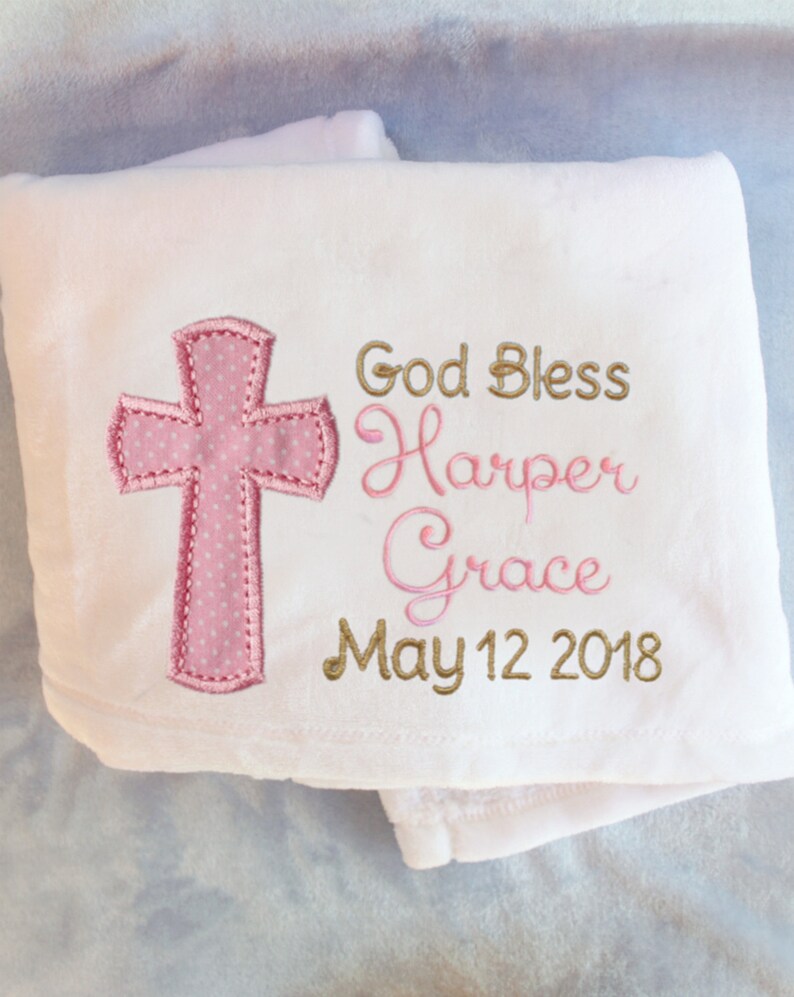 Baby Girl Baptism Blanket Monogrammed Christening Blanket Etsy