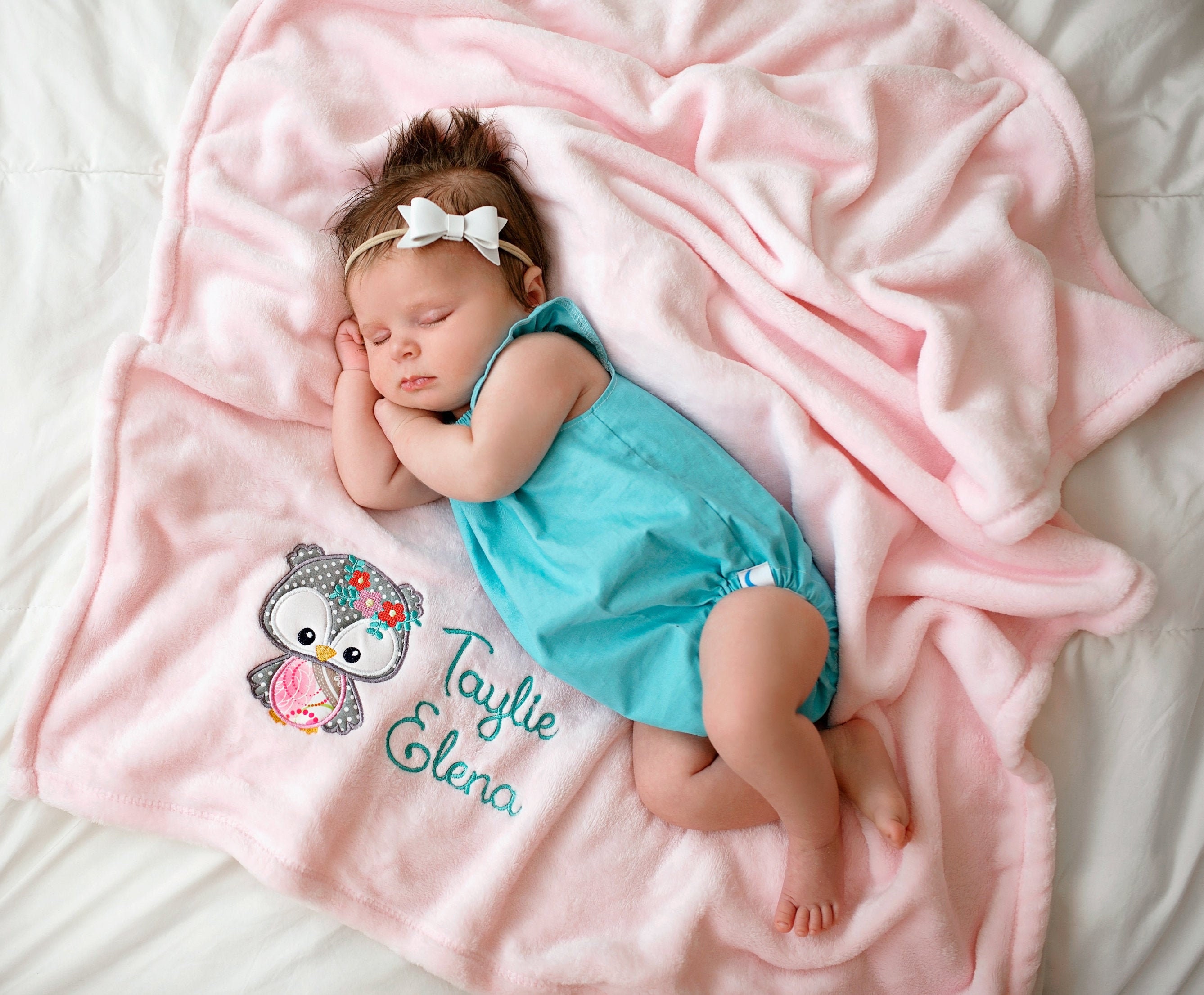 Owl Baby Blanket for Girl, Embroidered Minky Baby Blanket, Personalized Baby Blanket, Monogrammed Ba