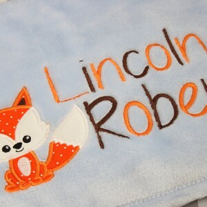 Woodland Baby Blanket Personalized, Fox Blanket Boy, Baby Blanket with Name, Embroidered Minky Baby Blanket, Baby Shower Gift Boy Blanket image 4