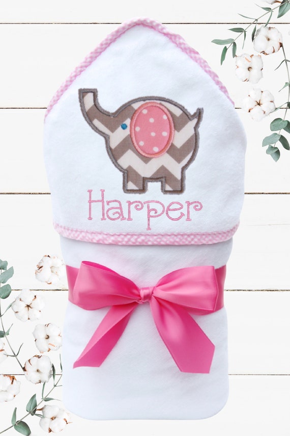 Baby Shower Gift - Monogrammed Hooded Baby Towel - Personalized Baby Towel - Baby Girl Gift - Elephant Baby Shower - Newborn Gift