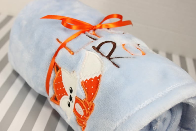 Woodland Baby Blanket Personalized, Fox Blanket Boy, Baby Blanket with Name, Embroidered Minky Baby Blanket, Baby Shower Gift Boy Blanket image 8