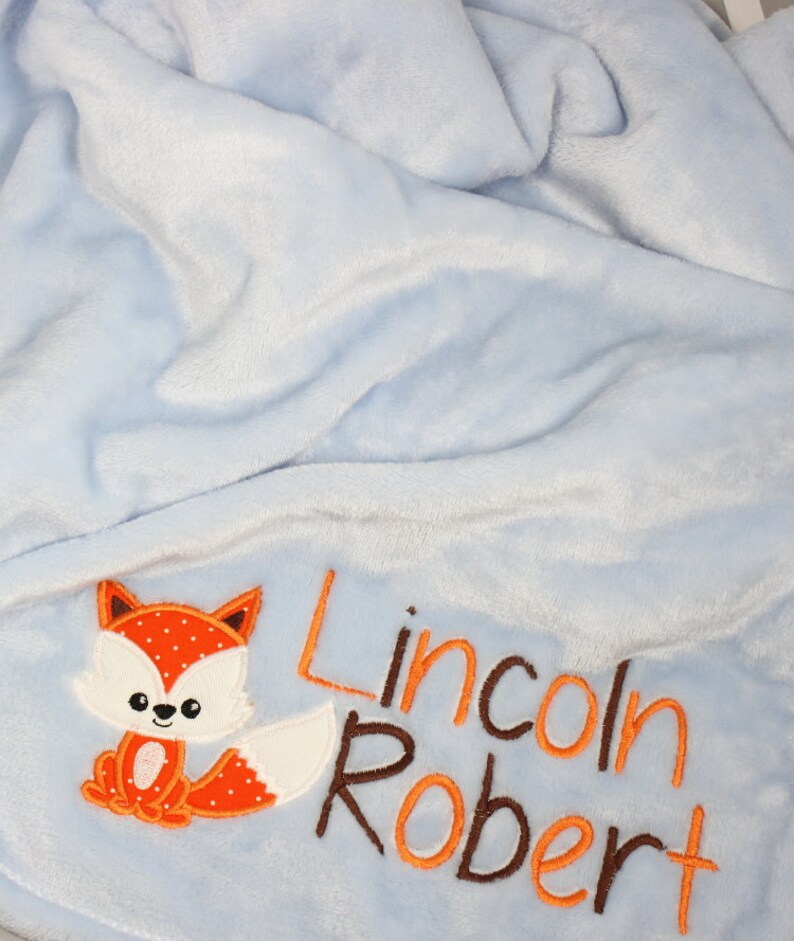 Woodland Baby Blanket Personalized, Fox Blanket Boy, Baby Blanket with Name, Embroidered Minky Baby Blanket, Baby Shower Gift Boy Blanket image 2