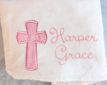 Baby Girl Baptism Blanket - Personalized Baptism Gift - Monogrammed Christening Blanket