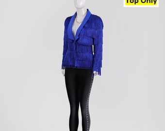 Dazzling Royal Blue Fringe Blazer Jacket, Chic Party Statement Piece