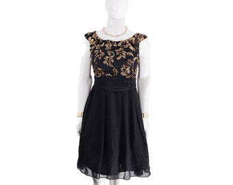 Little Mistress Embellished Bodice Chiffon Dress - Elegant Black Gold, Partywear