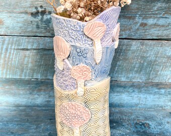 Handmade Ceramic Mushroom Vase Handmade Patchwork Pottery by Carol Iyer