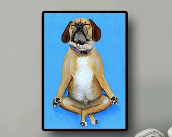 Meditating Maxi Puggle Painting Dog Art Yoga Fine Art Prints  by Carol Iyer