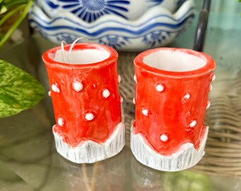 Handmade Ceramic Mushroom Shot Glass Set - Functional Cottagecore Decor