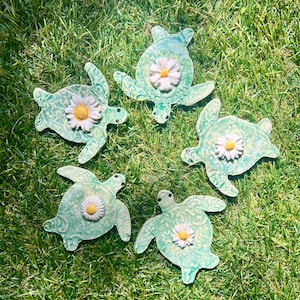 Handmade Ceramic Turtle Tiles for Mosaics Sea Turtle with Flowers Mosaic Tiles Set