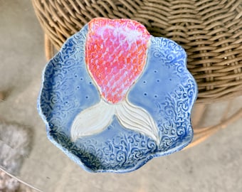 Handmade Ceramic Mermaid Tail Trinket Dish - Whimsical Coastal Pottery