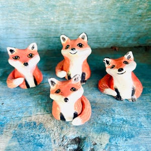 Handmade Whimsical Ceramic Miniature Fox Figurines Fox Pottery