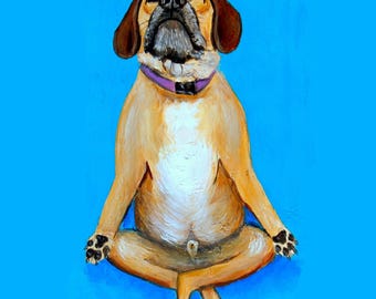 Meditating Maxi Puggle Painting Dog Art Yoga Fine Art Prints  by Carol Iyer