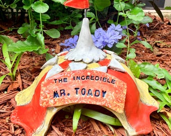 Ceramic Garden Toad House - Handmade Circus Tent Yard Art for Toads