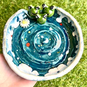 Handmade Ceramic Frog Trinket Dish Bowl or Candle Holder Frog Pottery by Carol Iyer