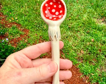 Handmade Ceramic Mushroom Spoon, Whimsical Kitchen Pottery