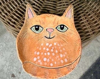 Handmade Ceramic Orange Tabby Cat Spoon Rest or Wall Decor - Whimsical Cat Pottery