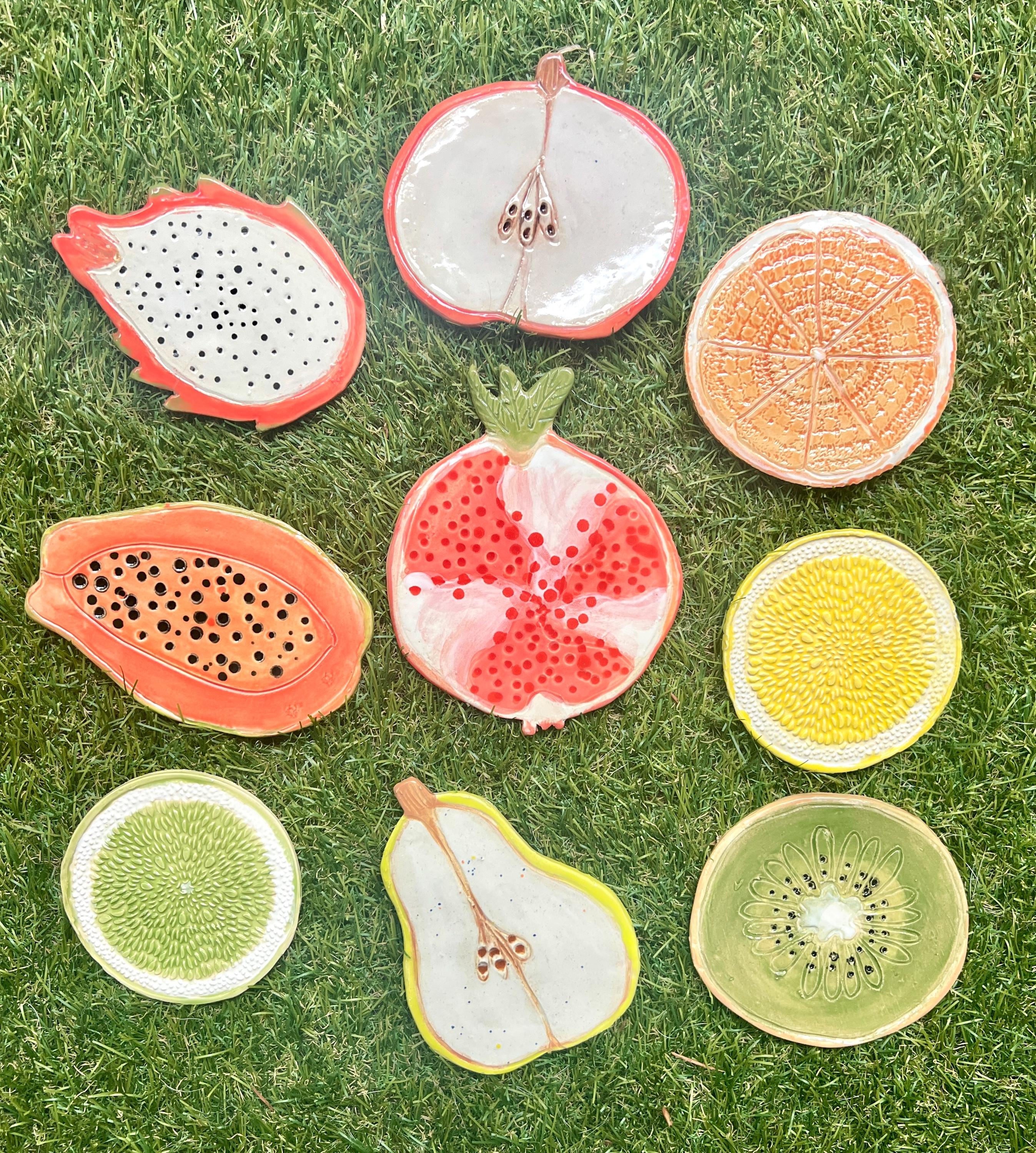 Handmade Ceramic Fruit Slice Art Coaster, Art Tile, Spoon Rest, Jewelry Dish, Candle Plate, Serving Plate