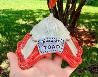 Ceramic Garden Toad House - Handmade Circus Tent Yard Art for Toads