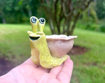 Handmade Ceramic Miniature Snail Bowl Figurine Cottagecore Snail Pottery