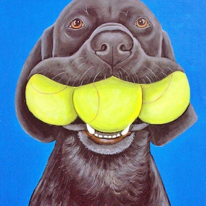 Black Lab Art Print: Dog with Three Tennis Balls by Carol Iyer