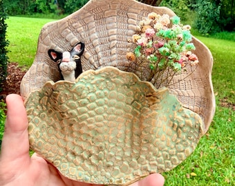 Handmade Ceramic Tuxedo Cat in Lace Wall Decor - Whimsical Cat Pottery