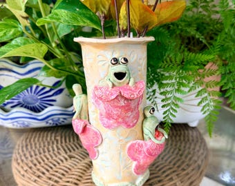 Handmade Ceramic Monster Critter Vase - Whimsical Funny Pottery