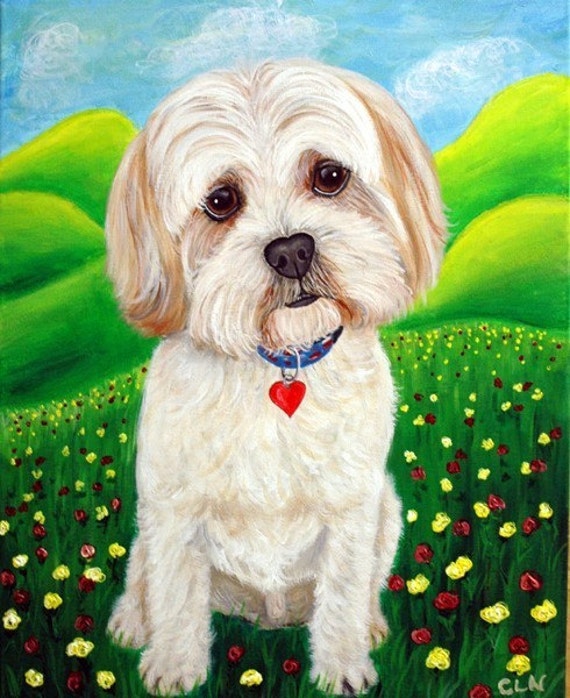 Shih Tzu Lhasa Apso Dog Painting Happy Dog Art by Carol Iyer Etsy