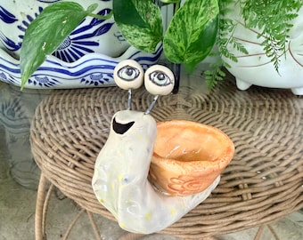 Handmade Ceramic Miniature Snail Bowl Figurine Cottagecore Happy Snail Pottery