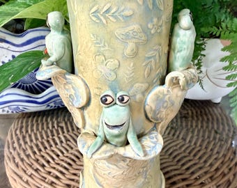 Handmade Ceramic Monster Critter Vase - Whimsical Funny Pottery