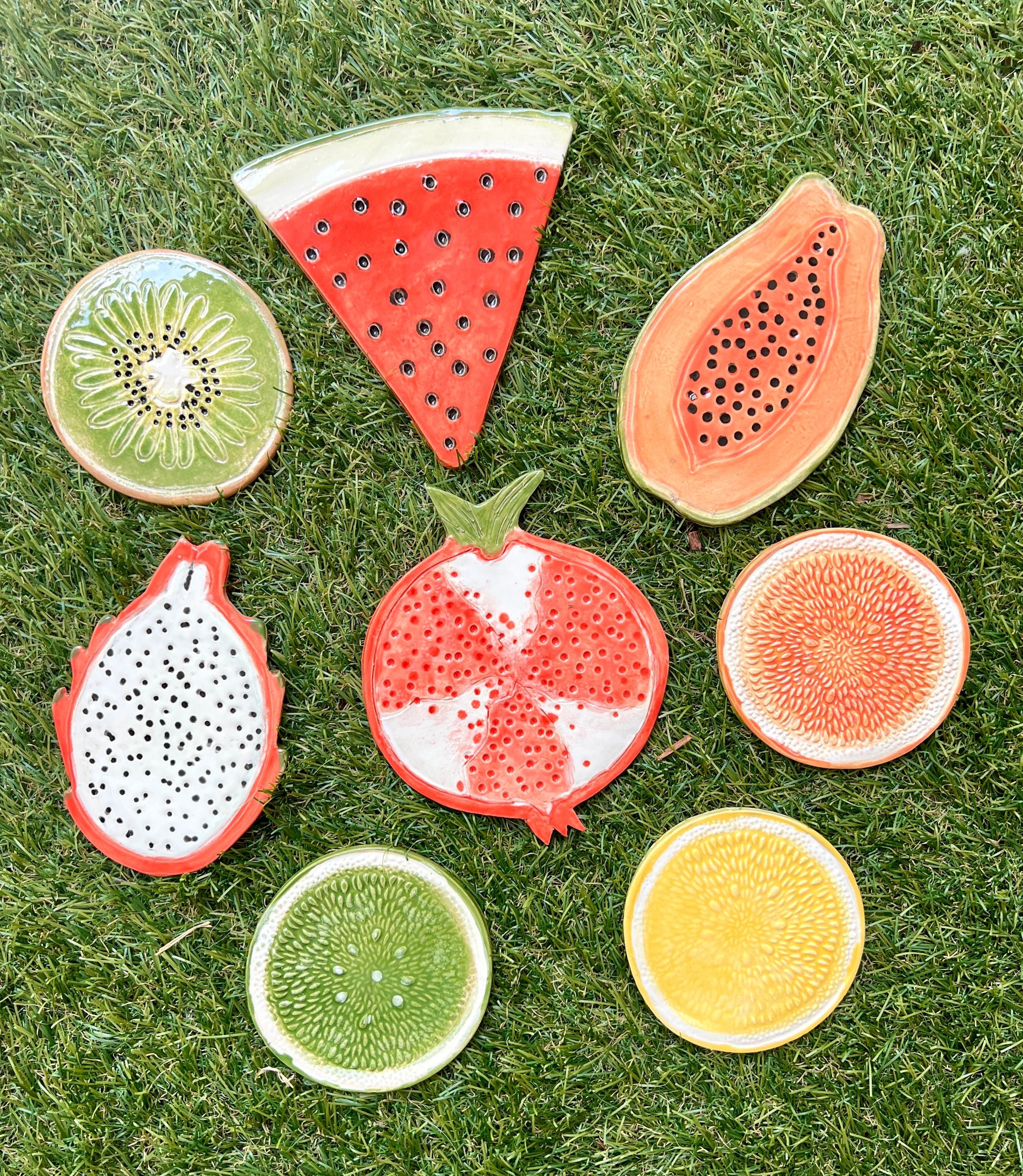 Handmade Ceramic Fruit Slice Art Coaster, Art Tile, Spoon Rest, Jewelry Dish, Candle Plate, Serving Plate