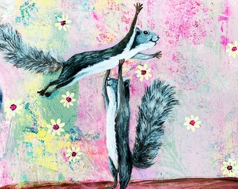 Funny Squirrel Art Print: Baby and Johnny Dancing, Quirky Wall Decor